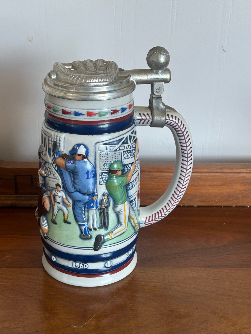 Vintage 1984 Avon Great American Baseball Beer Stein Lidded Ceramarte Brazil